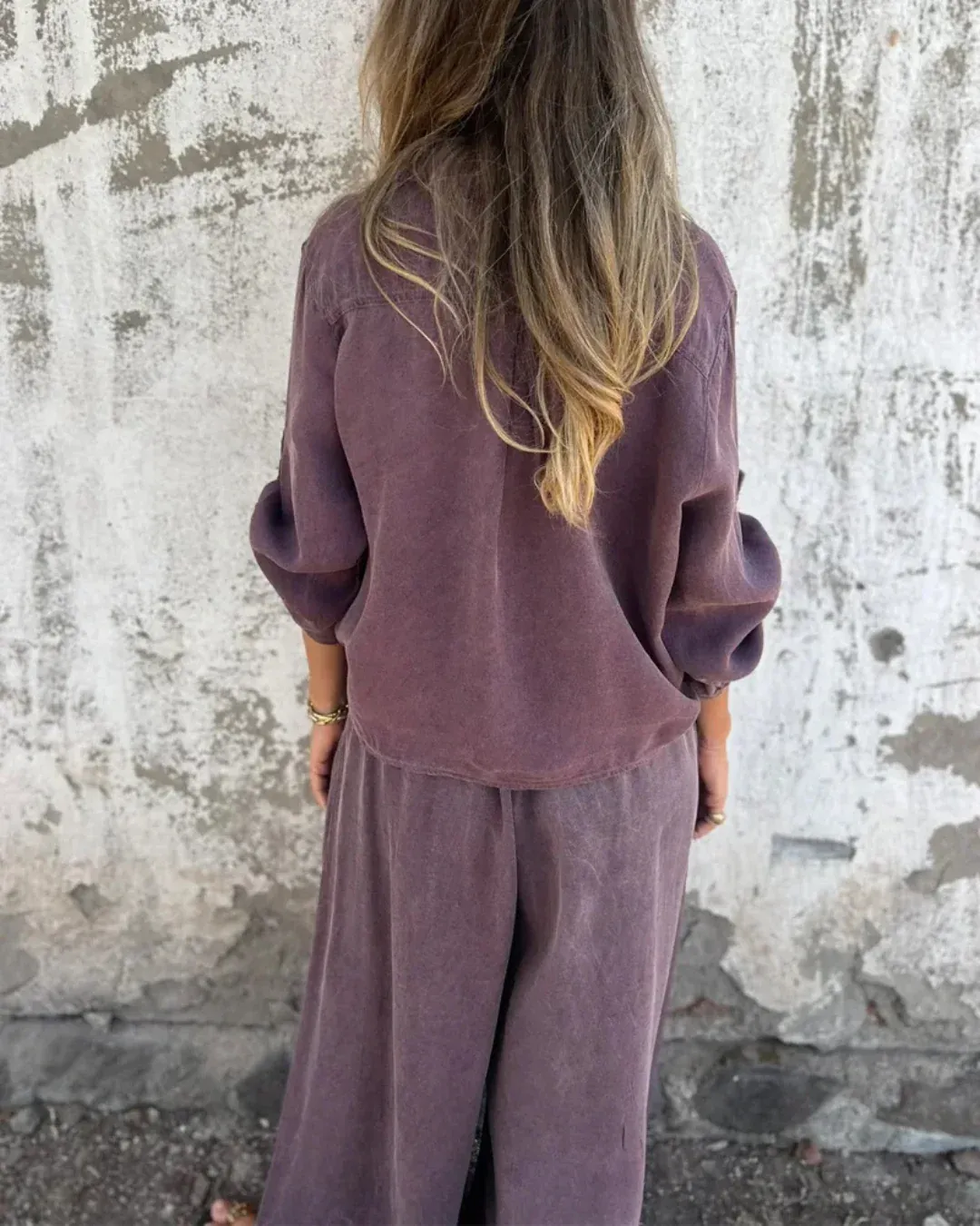 Conjunto de 2 Piezas con Mono Largo de Pierna Ancha para Mujer con Camisa de Botones y Lazo Frontal - Imagen 7