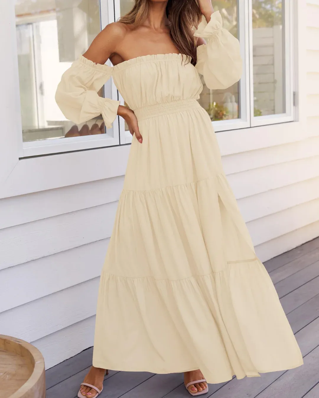 Vestido Maxi de Lino con Capas y Abertura Lateral para Mujer - Imagen 8